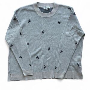Madewell Bow Jacquard Pullover Knit Sweater in Heather Gray with Navy Bows